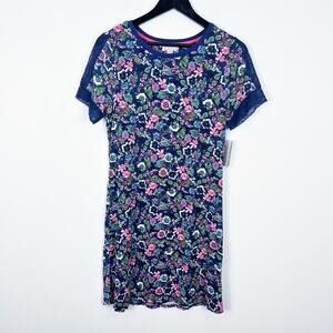 Sesoire by Miss Elaine Modal Blend Navy Floral Shortsleeve Sleepshirt Size Small